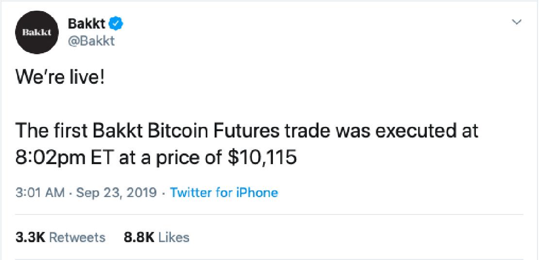 Tweet a BAKKT futures indulásáról. 
